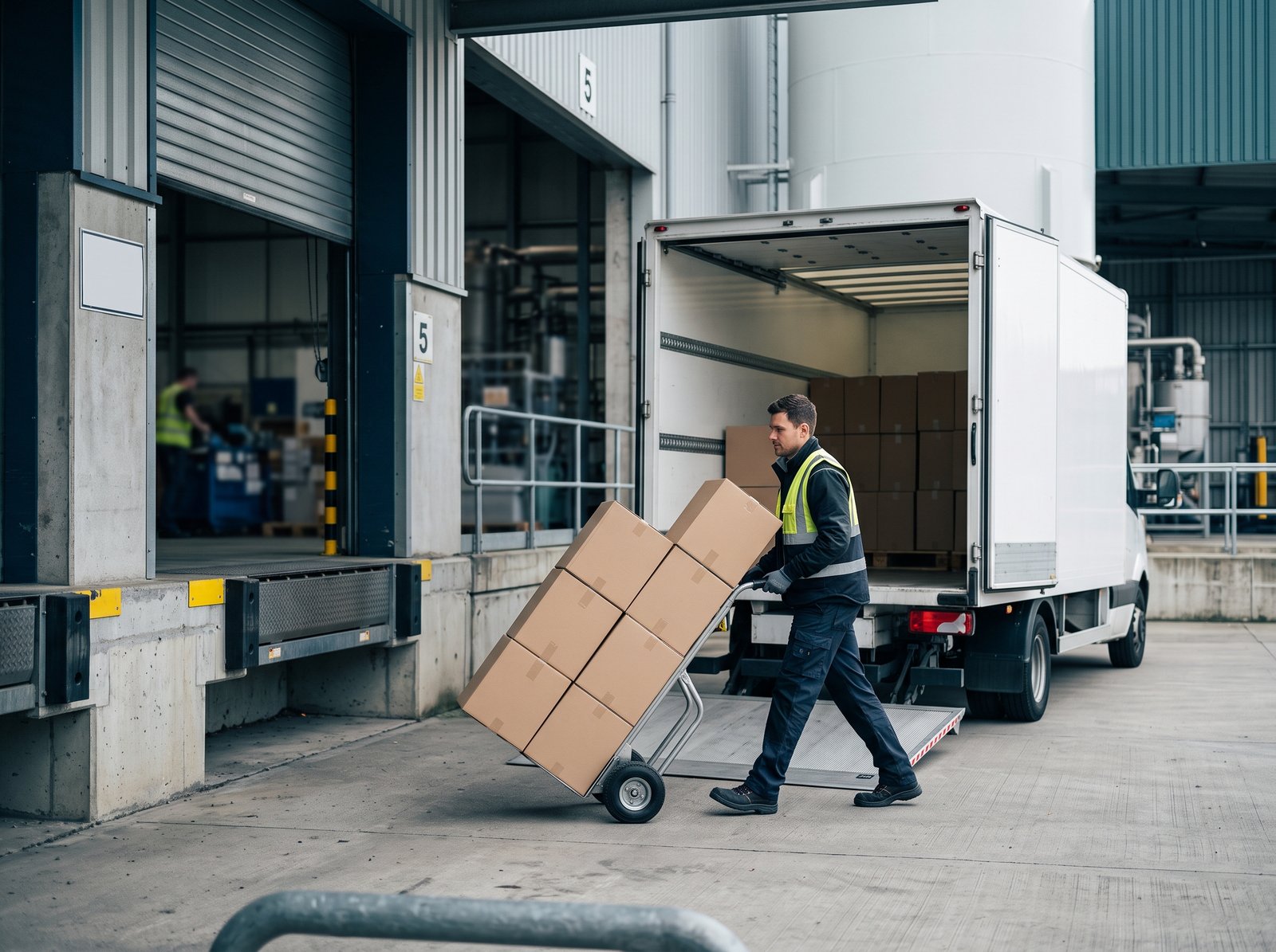 worker rolling boxes to van 202607251522